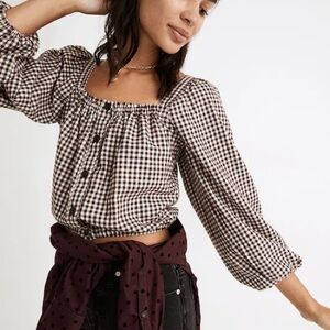 Madewell Puff-Sleeve Button Crop Top